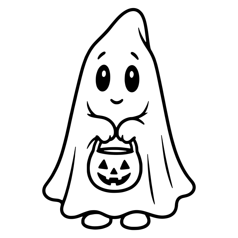 Tall Pointed Ghost Holding Pumpkin Bucket With Both Hands — free fantasy-creature SVG cut file