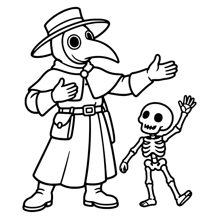 Plague Doctor Presenting Waving Skeleton — free characters SVG cut file