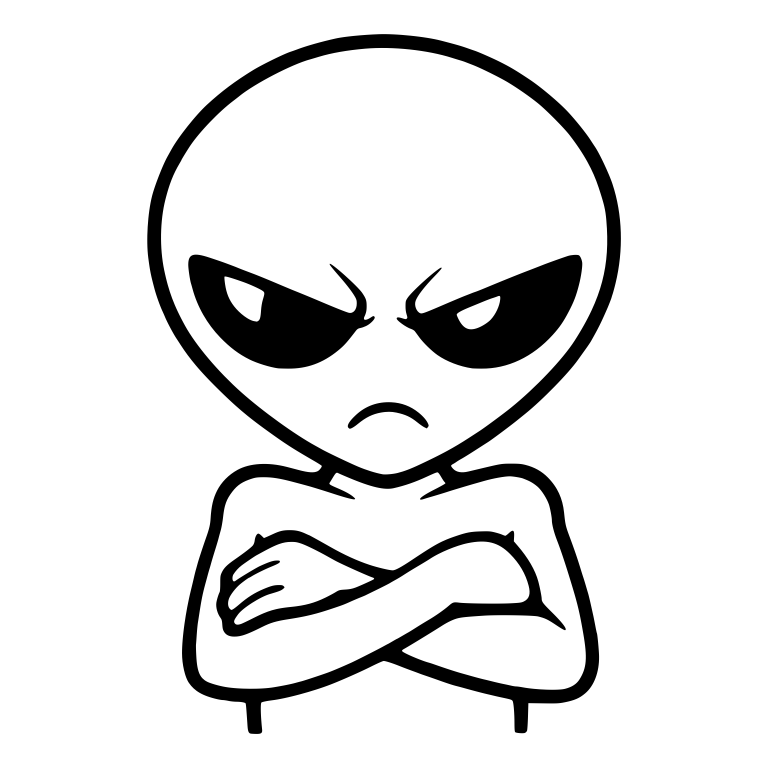 Grumpy Gray Alien With Crossed Arms And Highlighted Eyes — free fantasy-creature SVG cut file