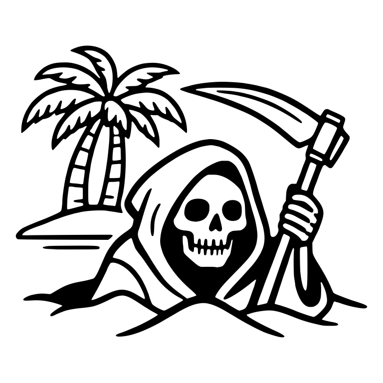 Reaper Rising from Sand by Palm Tree Island — free characters SVG cut file