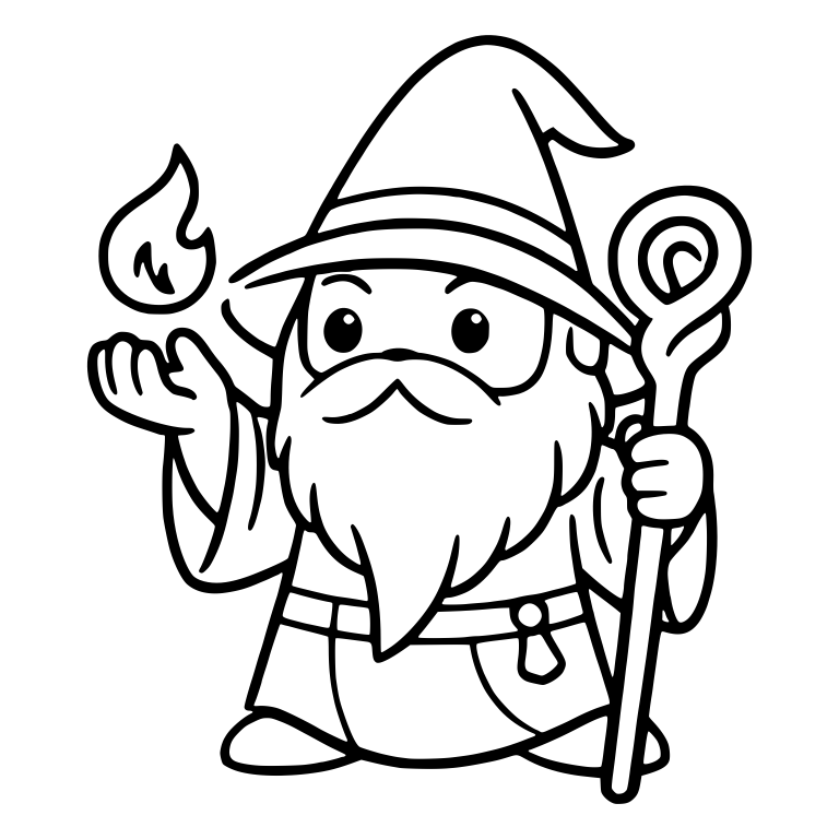 Bearded Wizard With Fireball and Spiral Staff — free characters SVG cut file