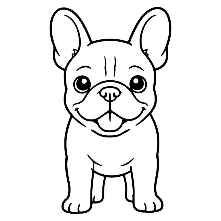 Smiling French Bulldog Standing Front View With Tongue Out — free animal SVG cut file