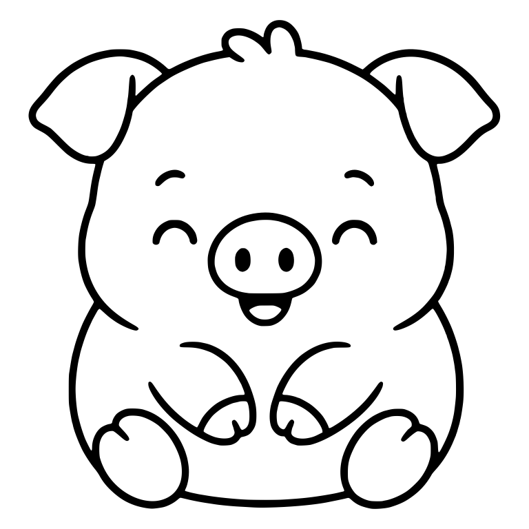 Chubby Sitting Piglet with Closed Happy Eyes — free animal SVG cut file