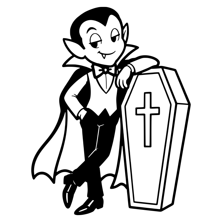 Suave Vampire Leaning on Cross Coffin — free fantasy-creature SVG cut file
