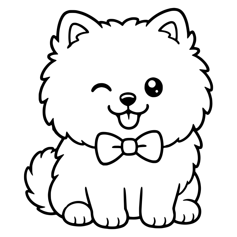 Winking Pomeranian Sitting with Bow Tie — free animal SVG cut file