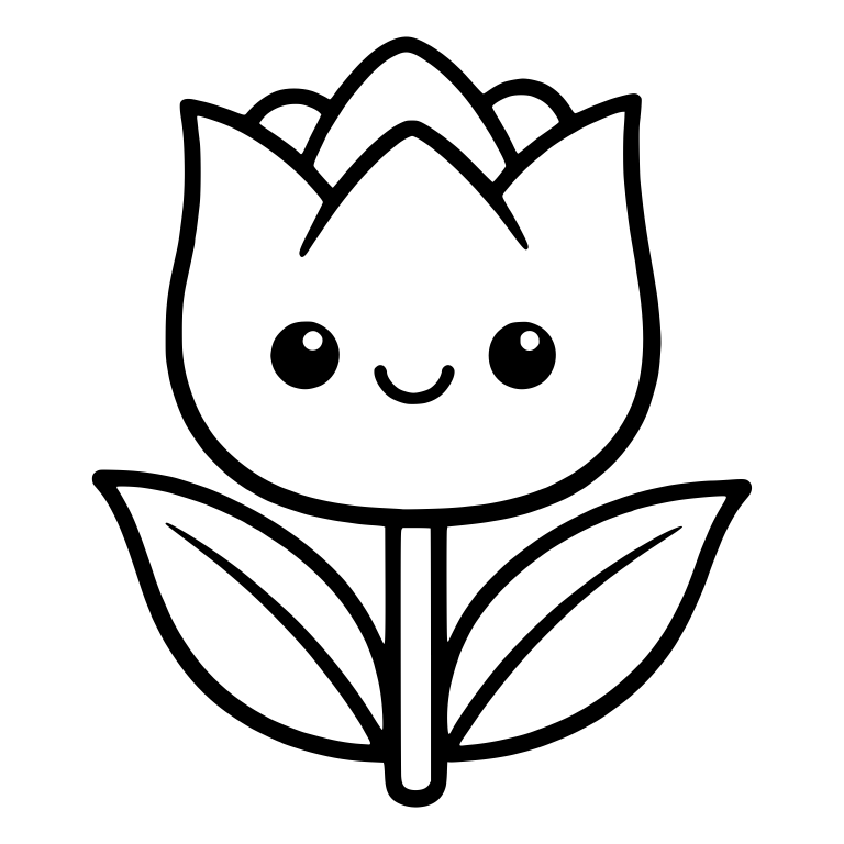 Smiling Tulip With Layered Petals and Big Leaves — free floral SVG cut file