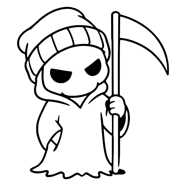 Angry Beanie Reaper Standing With Tall Scythe — free characters SVG cut file