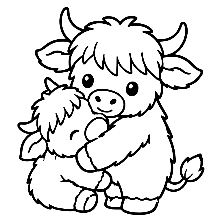Highland Calf Hugging a Smaller Calf — free animal SVG cut file