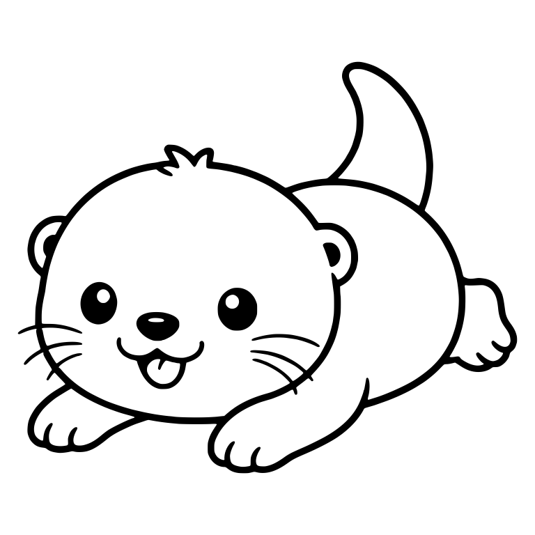 Playful Otter Crawling With Tail Up and Tongue Out — free animal SVG cut file