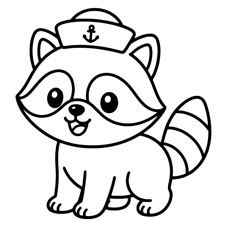 Sitting Raccoon in Sailor Cap with Anchor — free animal SVG cut file