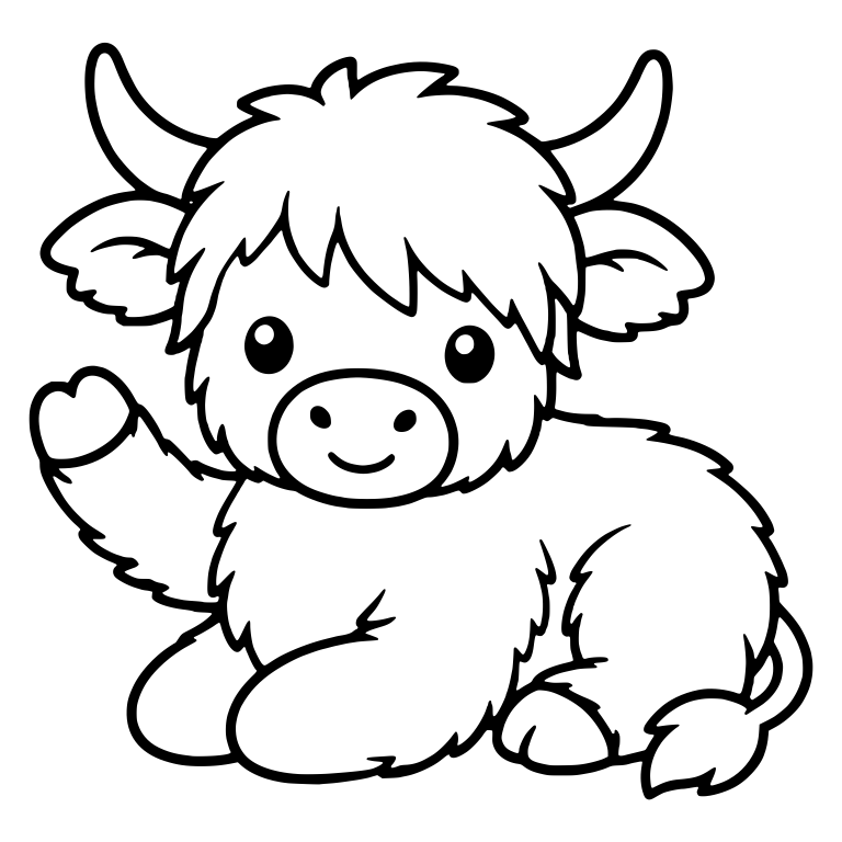 Highland Calf Lying Down and Waving a Front Paw — free animal SVG cut file