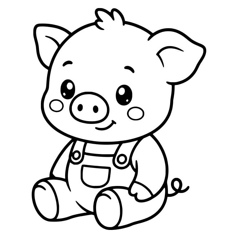 Sideways Sitting Piglet In Overalls With Small Pocket — free animal SVG cut file