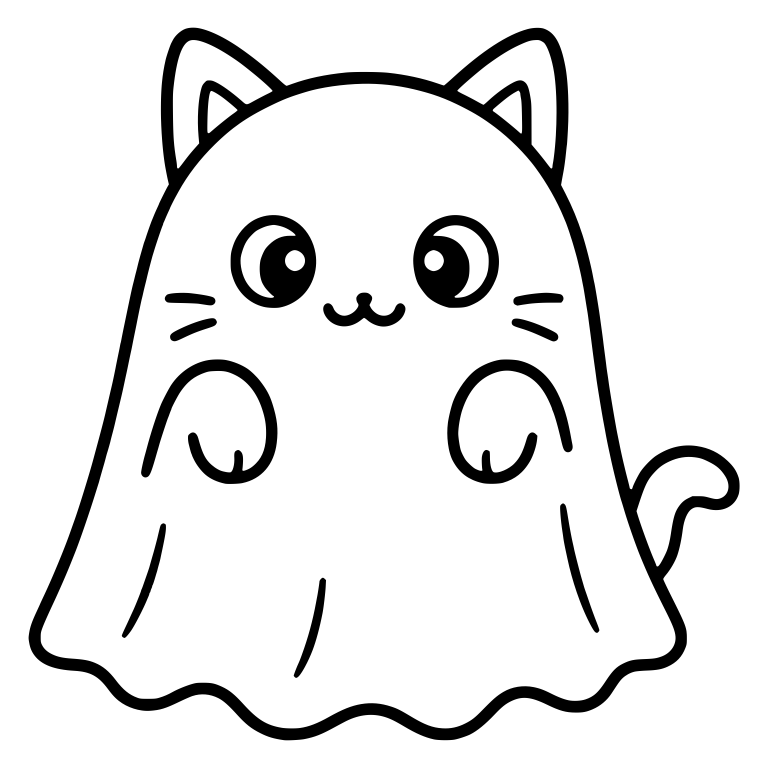 Wide-Eyed Ghost Cat Holding Paws to Chest — free animal SVG cut file