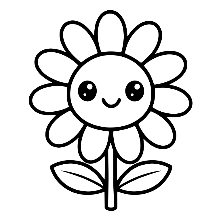 Smiling Daisy With Big Shiny Eyes and Two Leaves — free floral SVG cut file