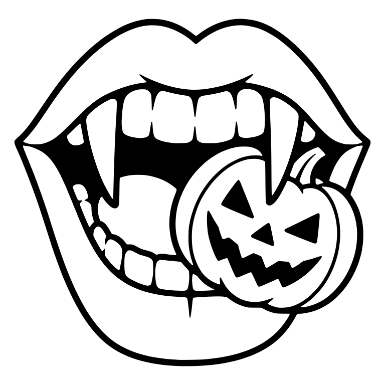 Front-View Vampire Fangs Biting Jack-O'-Lantern — free fantasy-creature SVG cut file