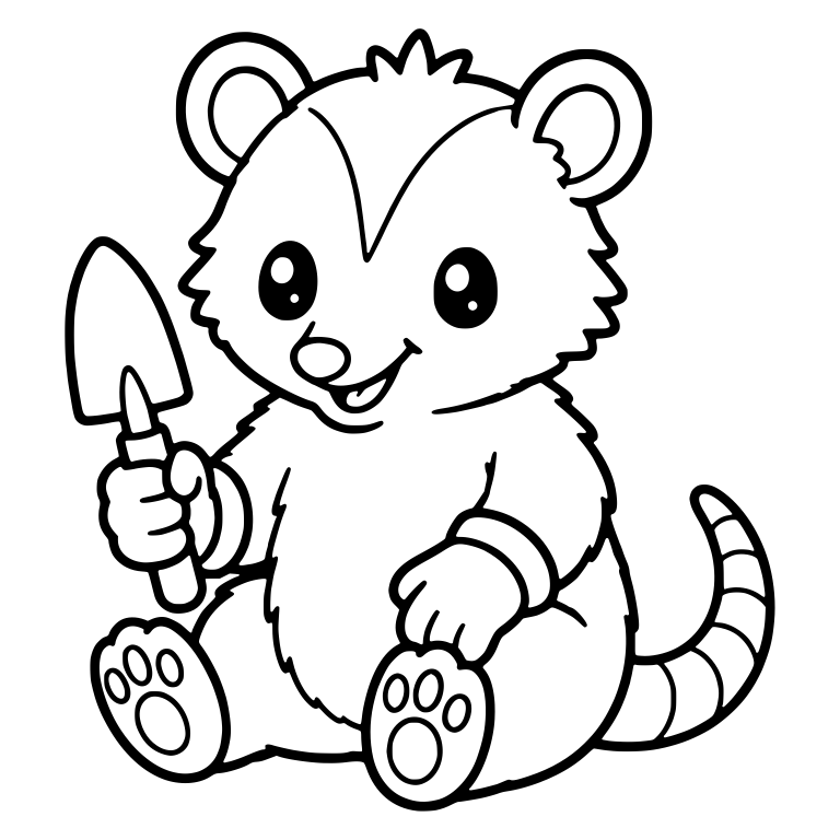 Sitting Opossum Holding a Garden Trowel — free animal SVG cut file