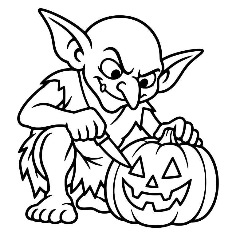 Squatting Goblin Cutting Pumpkin Eye with Knife — free fantasy-creature SVG cut file