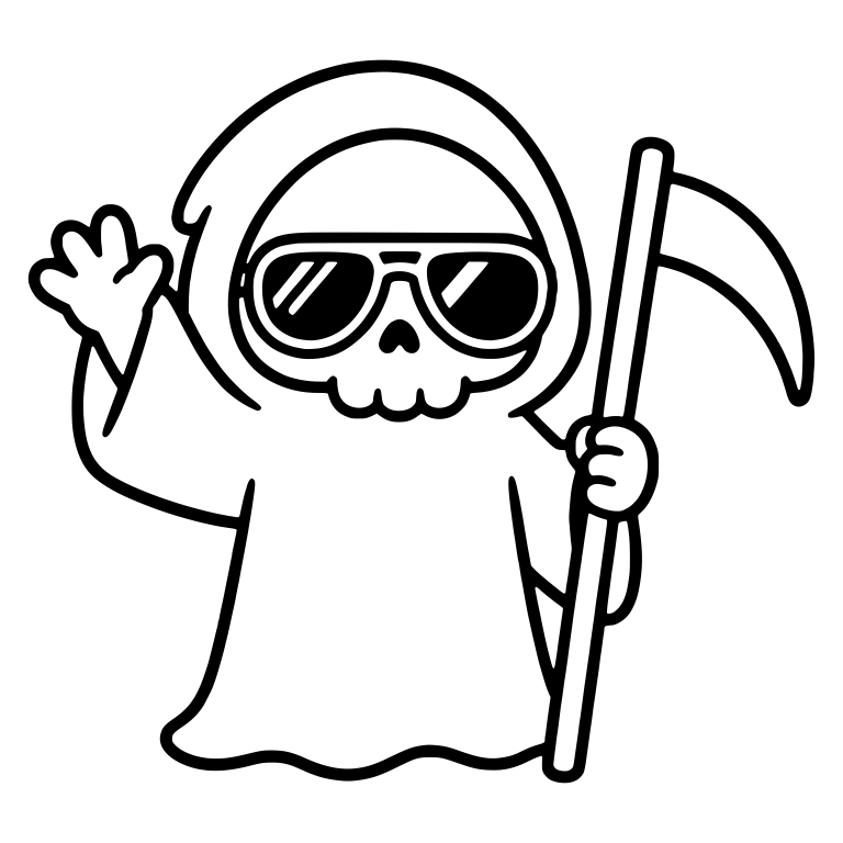 Grim Reaper In Aviator Sunglasses Waving With Scythe — free characters SVG cut file