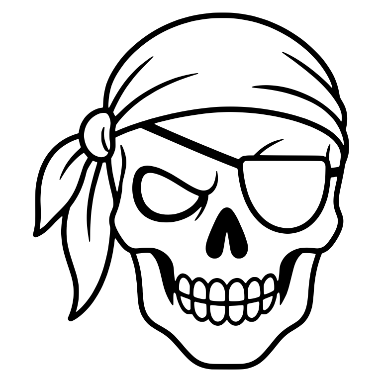 Pirate Skull With Knotted Bandana and Eye Patch — free skeleton SVG cut file