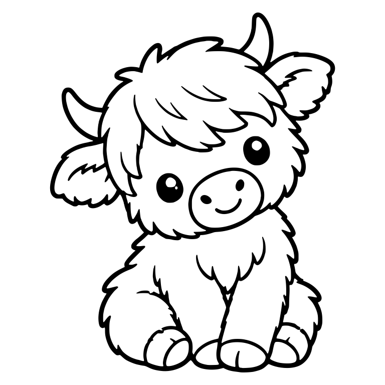 Smiling Highland Calf Sitting With Head Tilted — free animal SVG cut file
