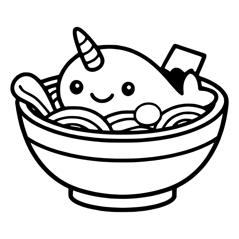 Smiling Narwhal Soaking in Ramen Bowl with Spoon — free animal SVG cut file