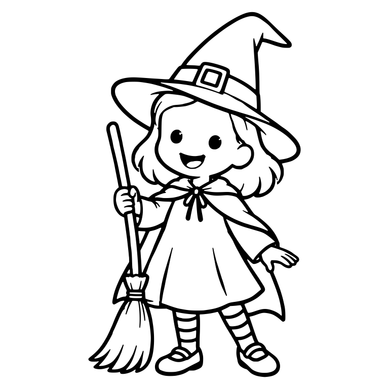 Girl Witch Costume With Broom and Striped Stockings — free characters SVG cut file