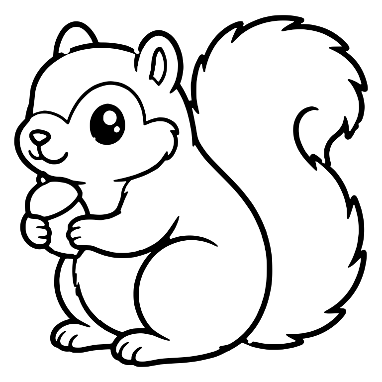 Fluffy Squirrel in Profile Holding a Small Acorn — free animal SVG cut file