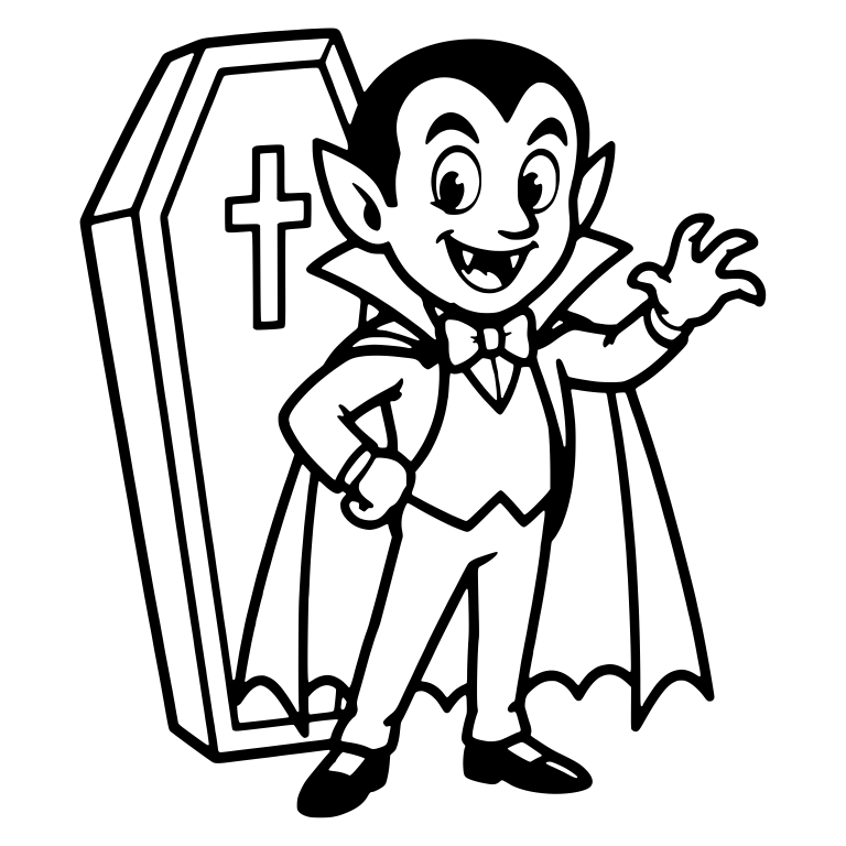 Waving Vampire Standing Beside Upright Coffin — free fantasy-creature SVG cut file