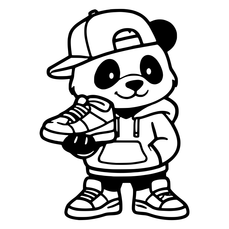Sneakerhead Panda In Backwards Cap Holding A Sneaker — free animal SVG cut file