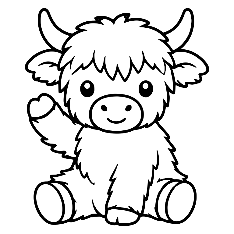 Sitting Highland Calf Waving a Paw on the Left — free animal SVG cut file