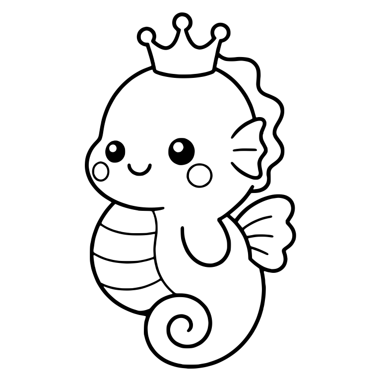 Kawaii Seahorse Wearing a Crown with Striped Belly — free animal SVG cut file