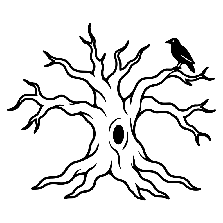 Wide Hollow Tree with Raven on Right Branch — free floral SVG cut file