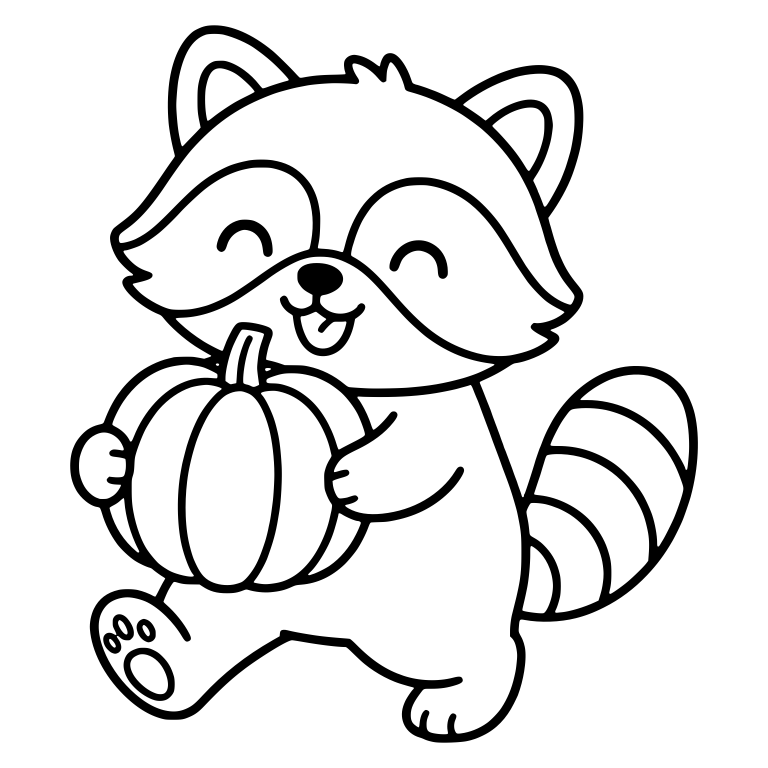 Happy Raccoon Strolling with a Pumpkin in Its Arms — free animal SVG cut file