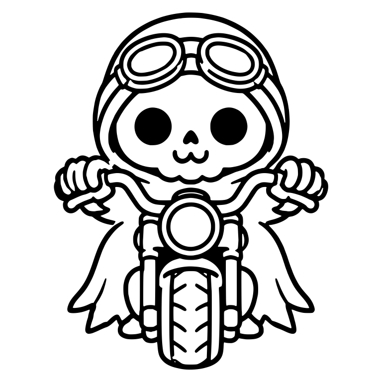 Kawaii Biker Grim Reaper in Helmet Riding a Motorcycle — free characters SVG cut file