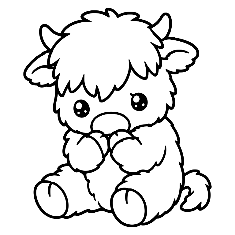 Highland Calf Sitting With Hooves Pressed To Muzzle — free animal SVG cut file