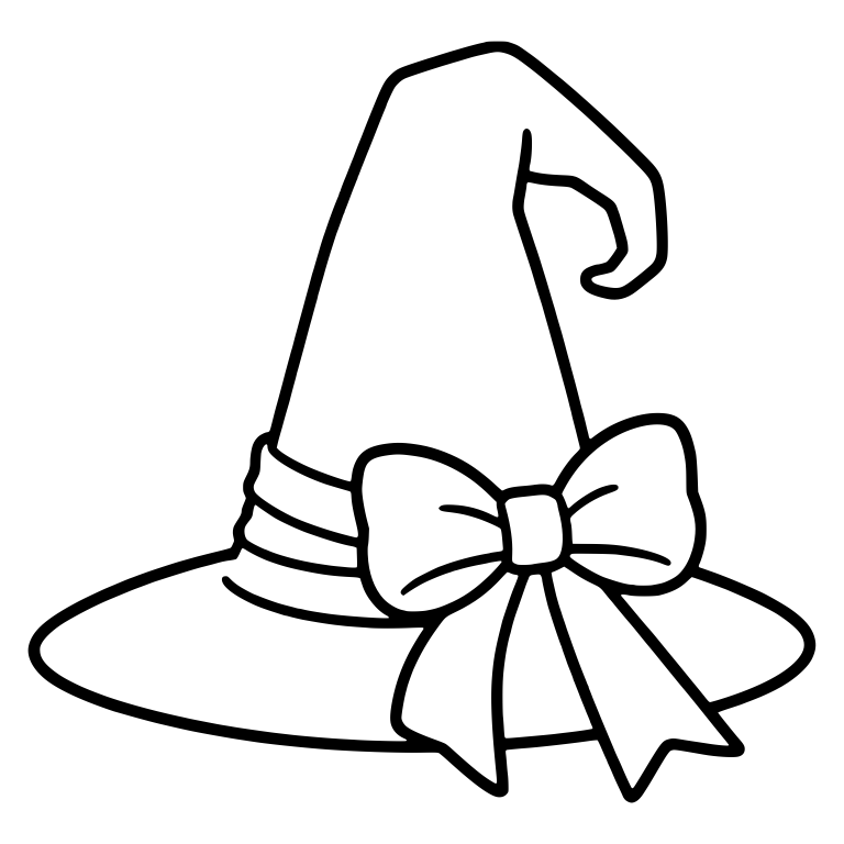 Tall Witch Hat with Hooked Tip and Ribbon Bow — free objects SVG cut file