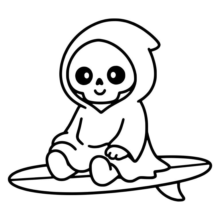 Kawaii Grim Reaper Sitting on a Surfboard — free characters SVG cut file