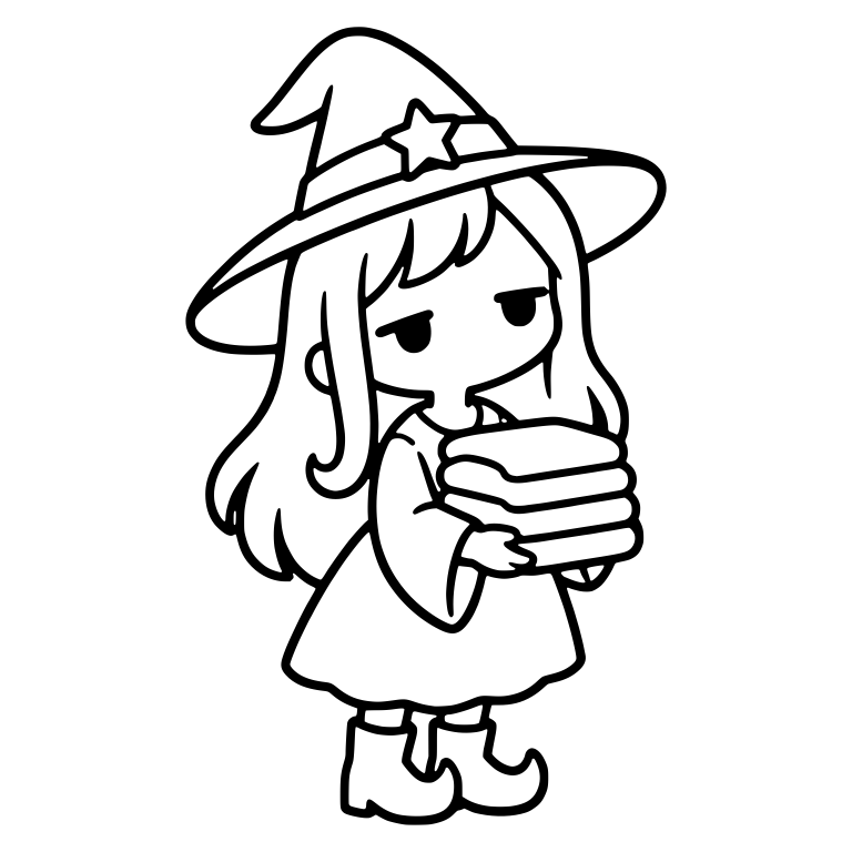 Bored Witch Carrying a Stack of Folded Laundry — free characters SVG cut file