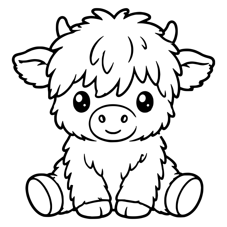 Sitting Tiny-Horned Highland Calf With Big Ears — free animal SVG cut file