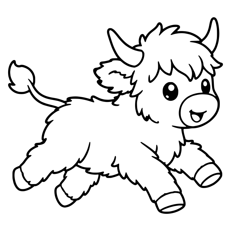 Highland Calf Galloping Right with Tail Trailing — free animal SVG cut file
