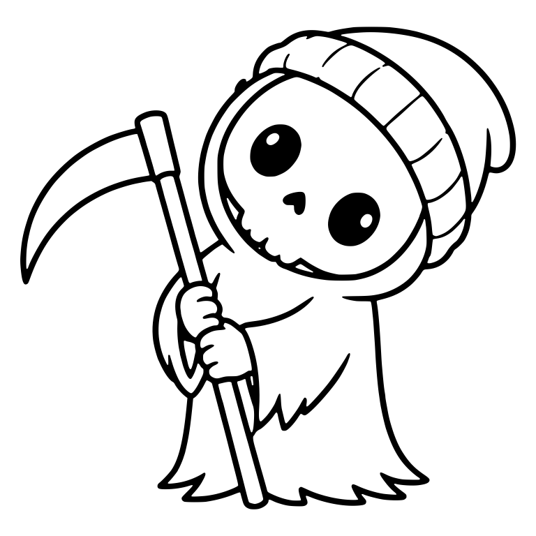 Beanie Reaper Tilting Head While Holding Scythe — free characters SVG cut file