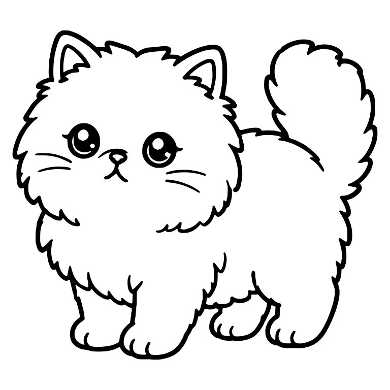 Persian Kitten Standing With Whiskers And Fluffy Tail — free animal SVG cut file