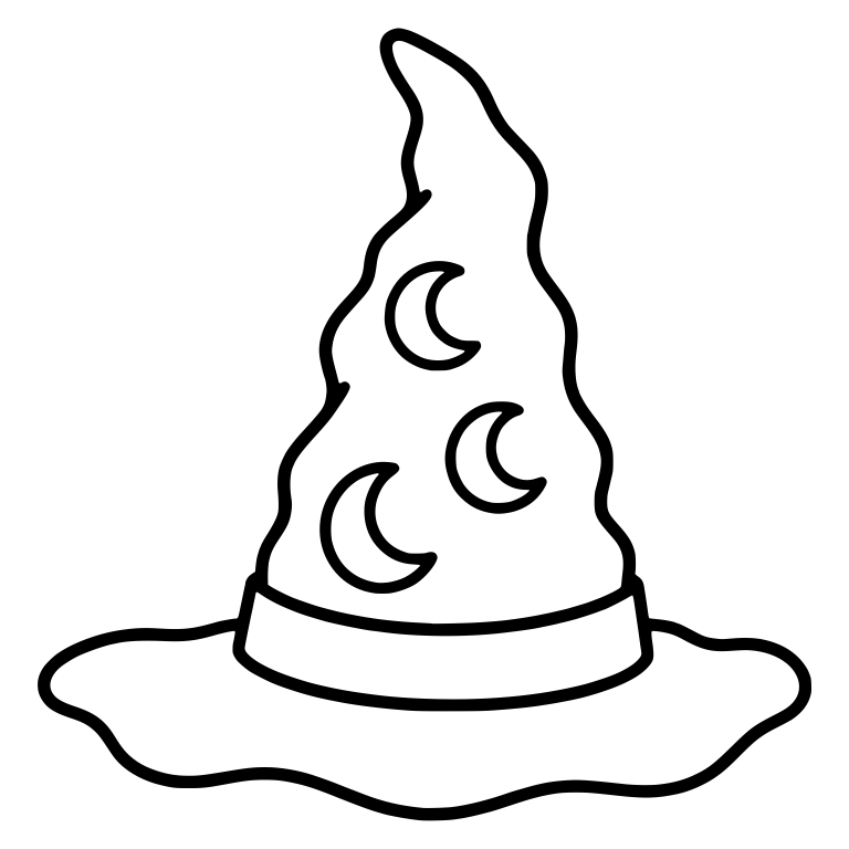 Wavy Witch Hat with Three Crescent Moons and Ruffled Brim — free objects SVG cut file