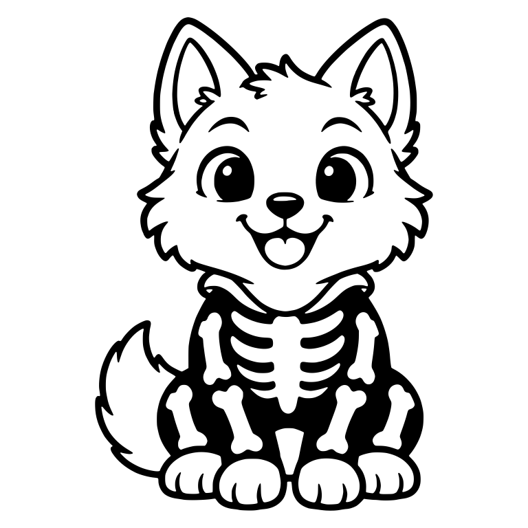 Wolf Cub Sitting in Skeleton Bone Costume — free animal SVG cut file