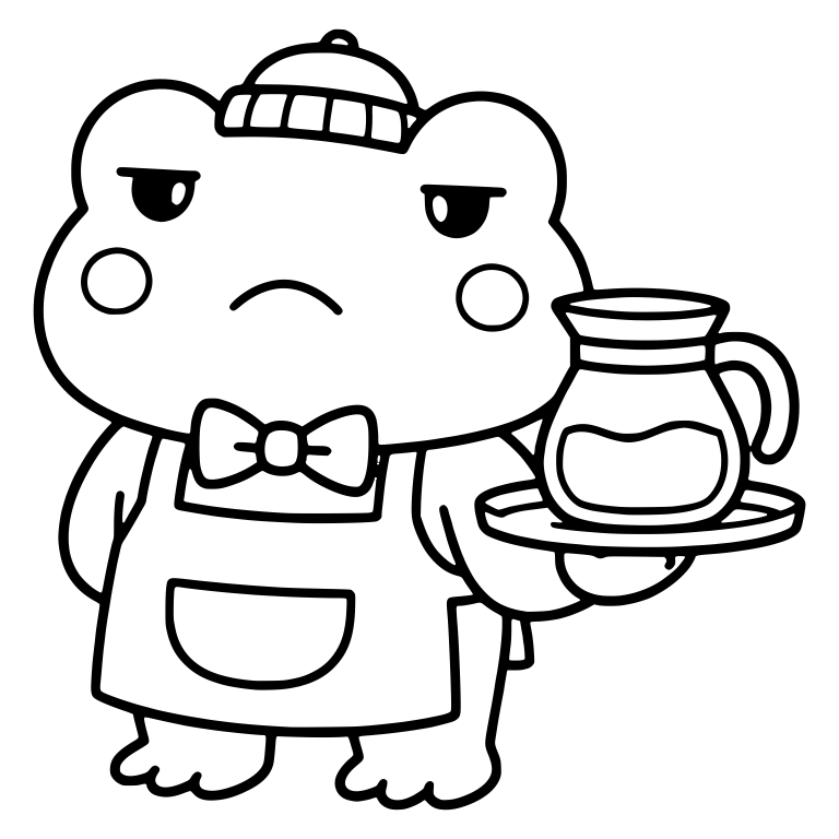 Grumpy Barista Frog Serving Coffee Pot on a Tray — free animal SVG cut file