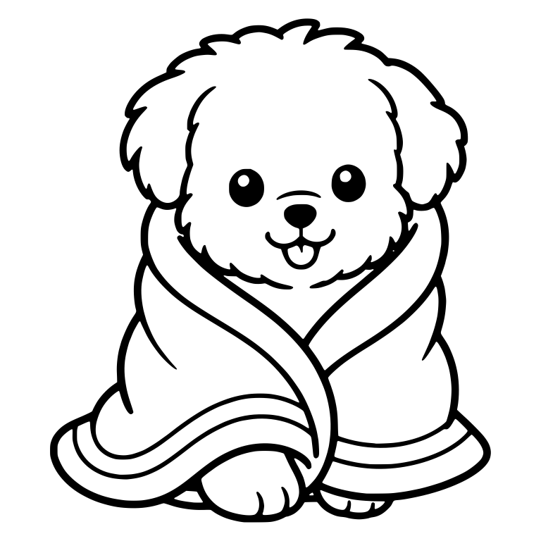 Fluffy Puppy Wrapped in Towel with Striped Hem — free animal SVG cut file