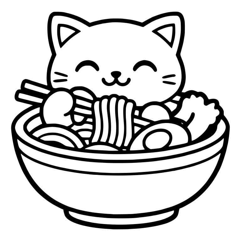 Content Cat With Chopsticks and Ramen Toppings — free animal SVG cut file