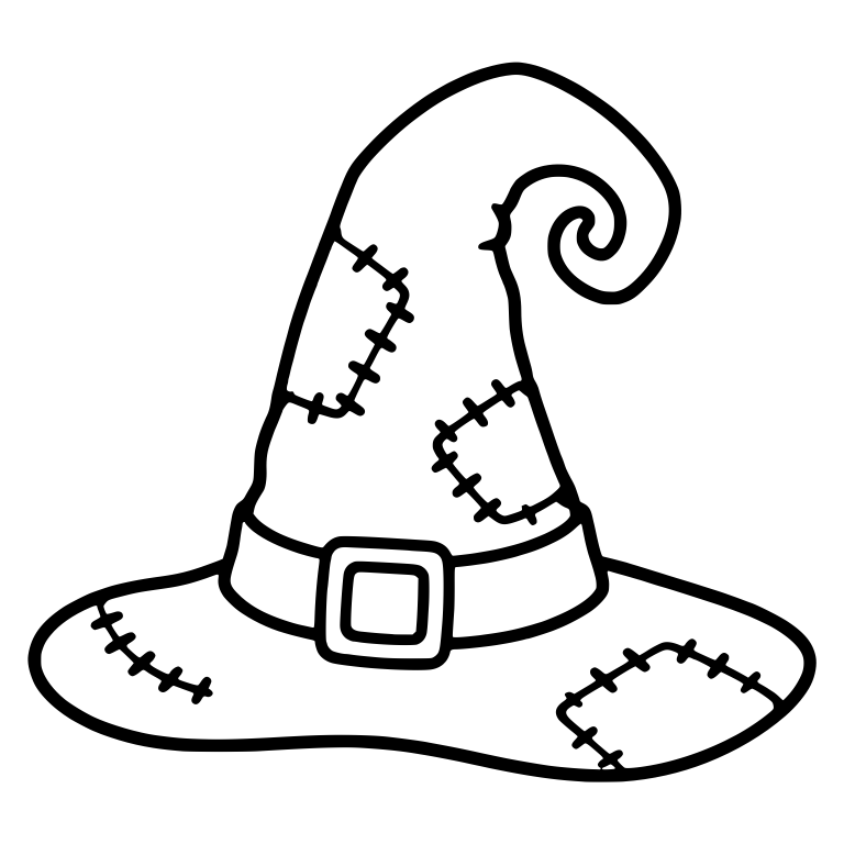 Patched Witch Hat with Spiral Tip and Stitched Brim — free objects SVG cut file