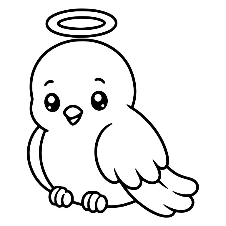 Sitting Round Angel Dove with Halo and Raised Brows — free animal SVG cut file