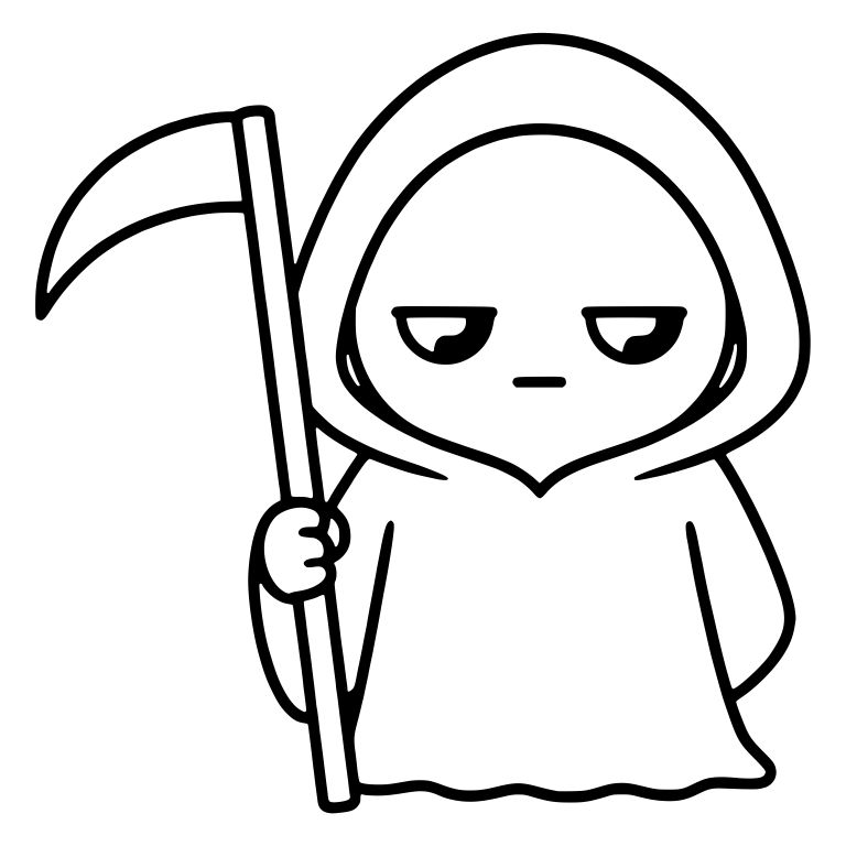 Unimpressed Grim Reaper Holding Tall Scythe — free characters SVG cut file